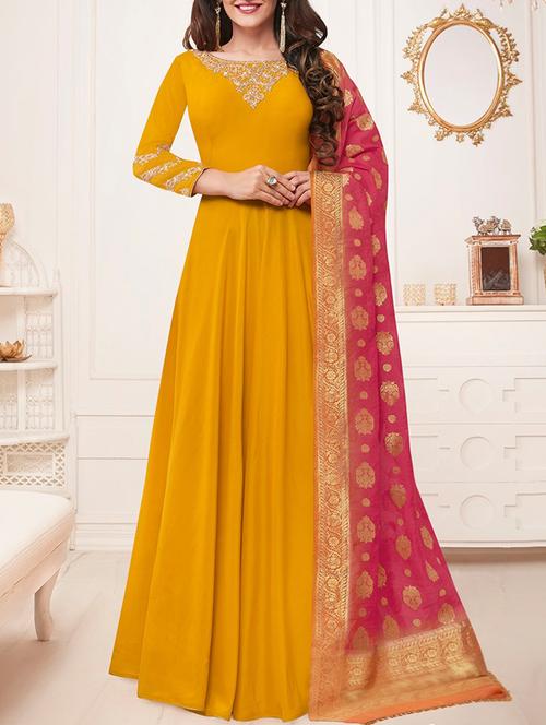 embroidered semi-stitched flared suit - 15744746 - Very Small Image - 1