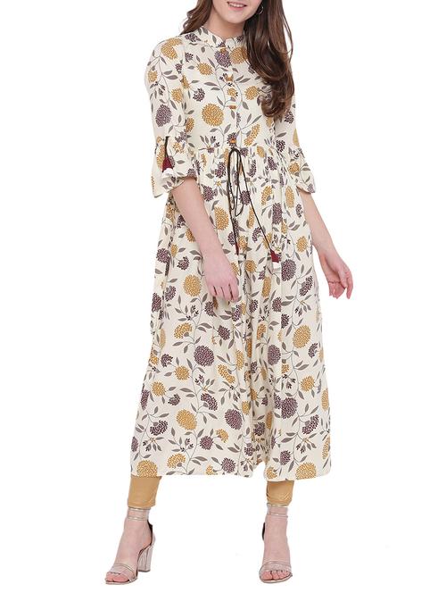 floral drawstring detail flared kurta - 15744964 - Very Small Image - 1