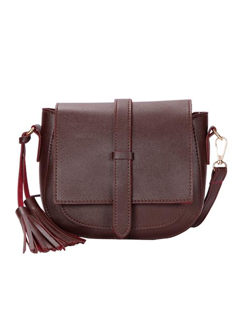 maroon leatherette (pu) sling bag - 15746718 - Very Small Image - 1