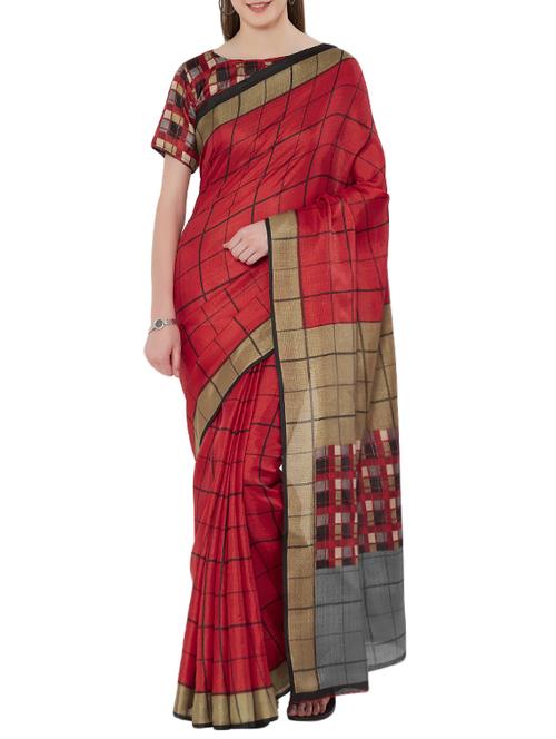 checkered printed saree with blouse - 15746873 - Very Small Image - 1