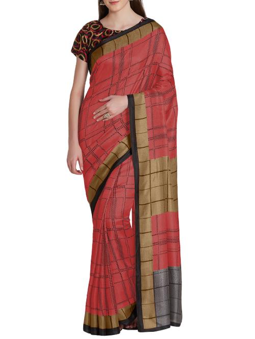 checkered printed saree with blouse - 15746880 - Very Small Image - 1