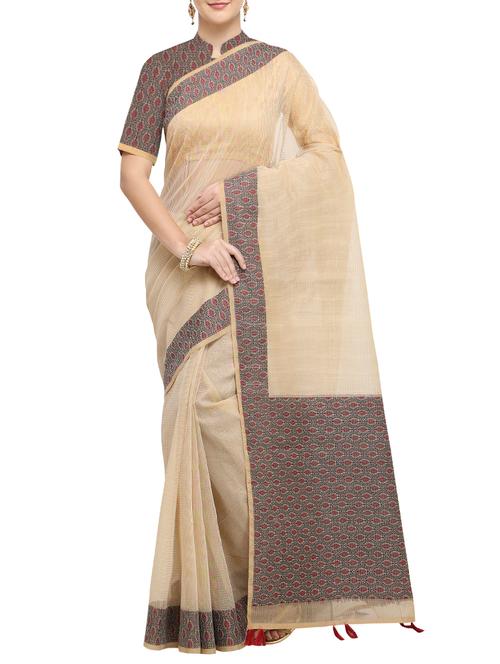 solid with bordered saree with blouse - 15746942 - Very Small Image - 1