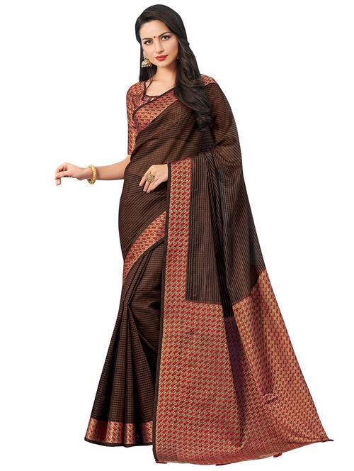 contrast woven border kota silk saree with blouse - 15746950 - Very Small Image - 1