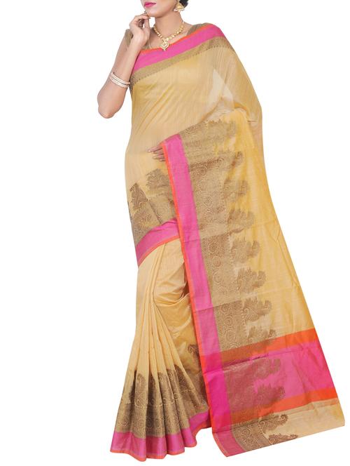 contrast zari bordered saree with blouse - 15747008 - Very Small Image - 1