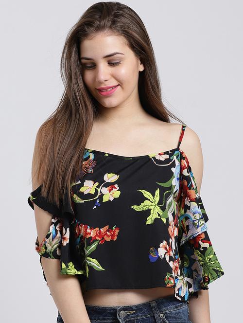 cold shoulder floral crop top - 15747121 - Very Small Image - 1