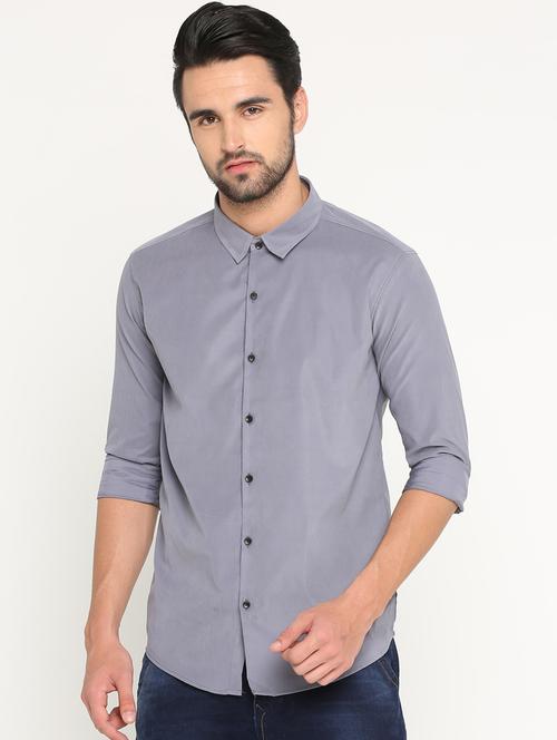 grey cotton blend casual shirt - 15747243 - Very Small Image - 1