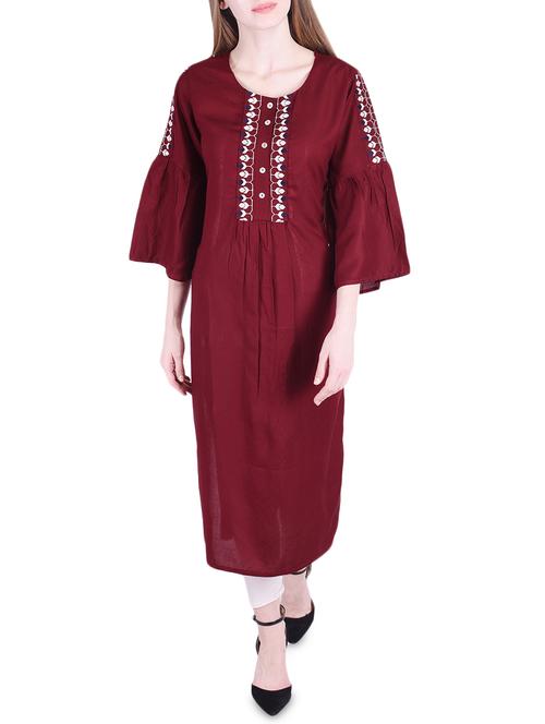embroidered bell sleeves straight kurta - 15747259 - Very Small Image - 1