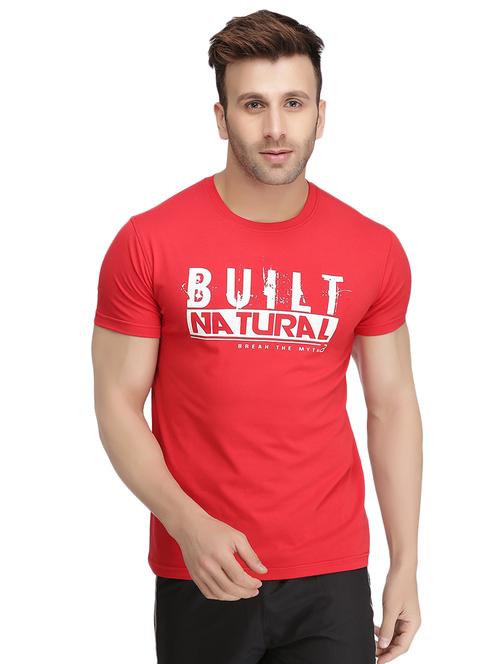 red cotton blend chest print t-shirt - 15747709 - Very Small Image - 1