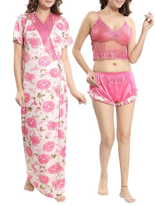 floral lace detail robe top and shorts set - 15748156 - Very Small Image - 1