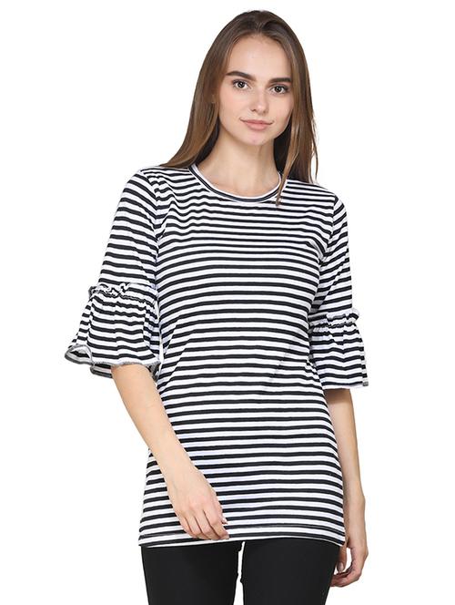 frill detail bell sleeved striped top - 15748459 - Very Small Image - 1
