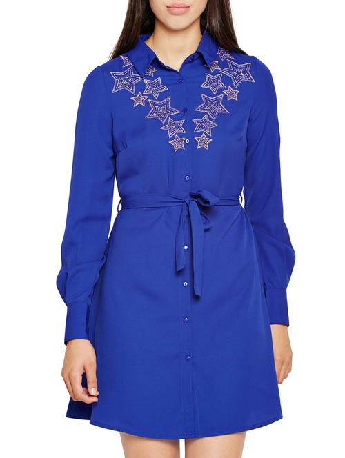 embroidered tie up waist shirt dress - 15748715 - Very Small Image - 1
