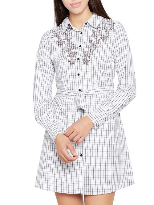 embroidered checkered shirt dress - 15748716 - Very Small Image - 1
