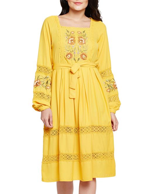 lace insert embroidered a-line dress - 15748720 - Very Small Image - 1