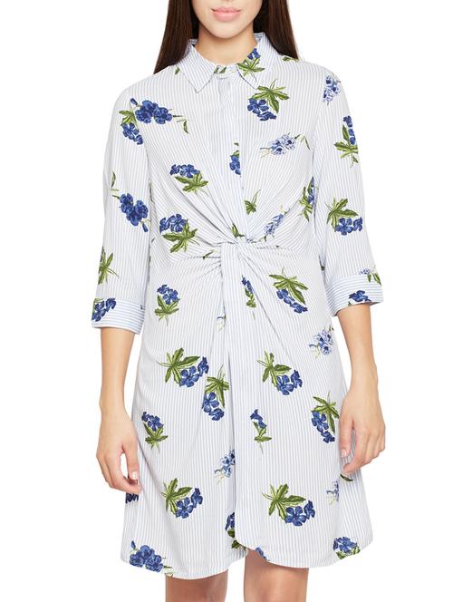 twist detail floral striped shirt dress - 15748731 - Very Small Image - 1