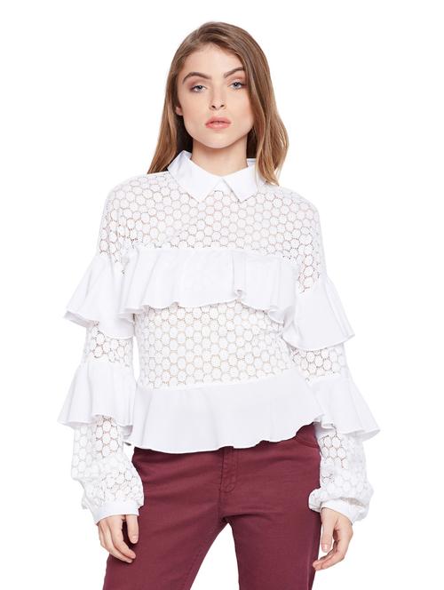 long sleeved lace ruffled top - 15750520 - Very Small Image - 1