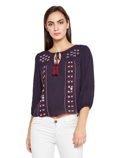 tie up neck embroidered top - 15750552 - Very Small Image - 1