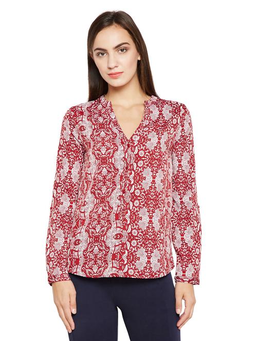 v-neck button detail printed top - 15750561 - Very Small Image - 1