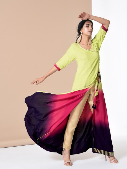 ombre high slit kurta with tassels - 15750632 - Very Small Image - 1