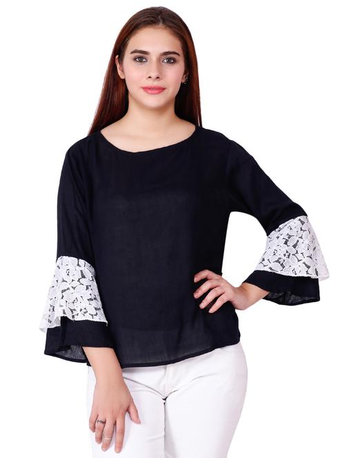 contrast lace detail top - 15750758 - Very Small Image - 1