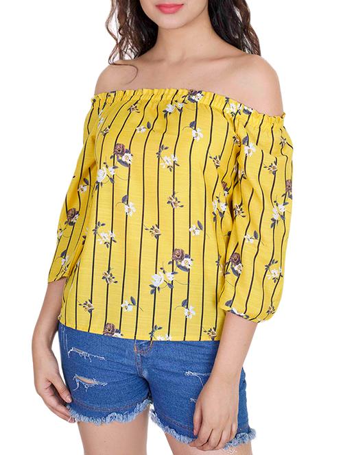off shoulder floral striped smocked top - 15750887 - Very Small Image - 1
