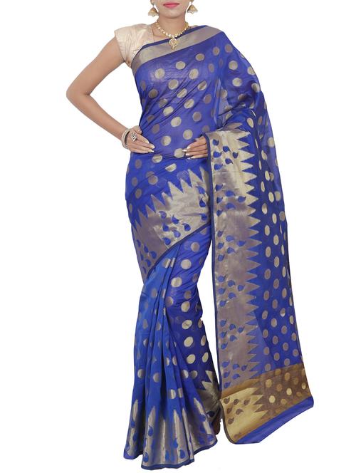 temple border chanderi saree with blouse - 15750998 - Very Small Image - 1