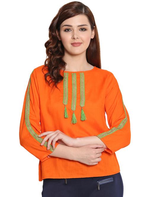 tassel lace detail boat neck top - 15752247 - Very Small Image - 1