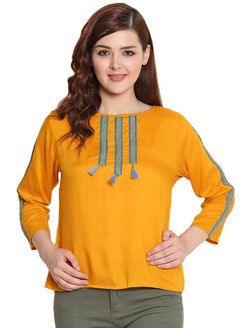 tassel lace detail boat neck top - 15752253 - Very Small Image - 1