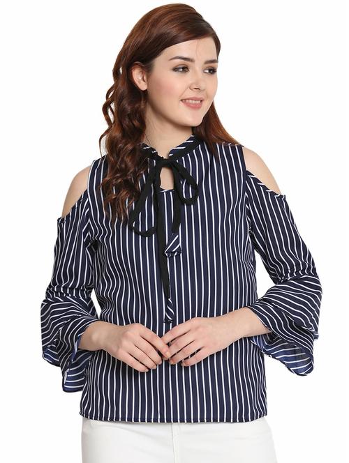 cold shoulder bell sleeved striped top - 15752259 - Very Small Image - 1