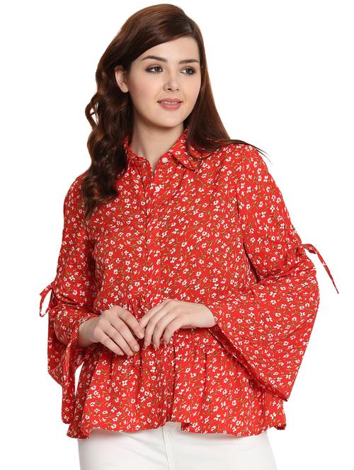 tie-up bell sleeved floral top - 15752261 - Very Small Image - 1