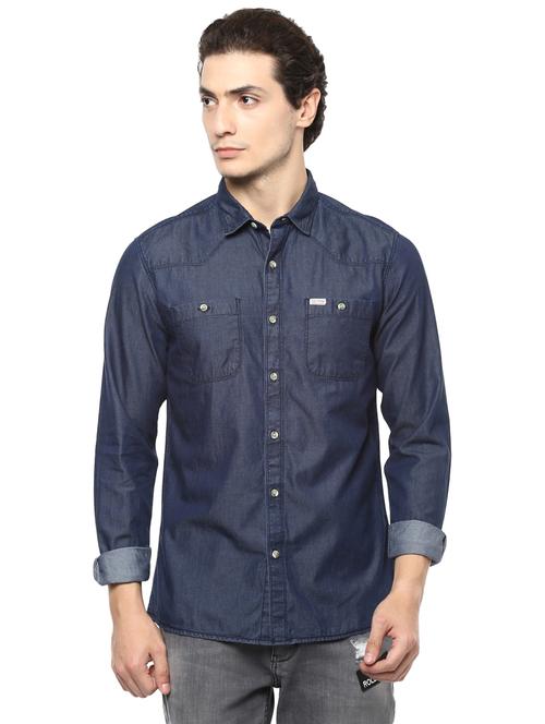 blue cotton casual shirt - 15752335 - Very Small Image - 1