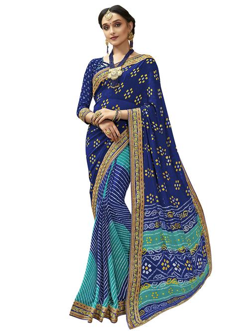 half & half bandhani saree with blouse - 15753001 - Very Small Image - 1