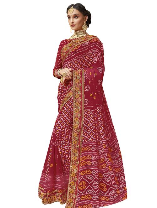floral lace border bandhani saree with blouse - 15753006 - Very Small Image - 1