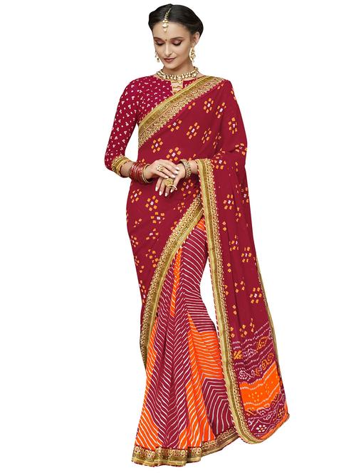 half & half bandhani saree with blouse - 15753009 - Very Small Image - 1