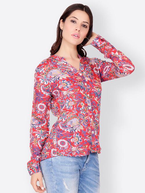 mandarin collar floral shirt - 15753068 - Very Small Image - 1