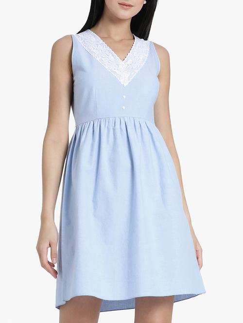 lace detail neck gathered dress - 15754020 - Very Small Image - 1