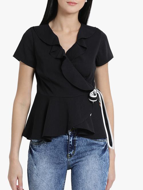 contrast piping ruffled wrap top - 15754032 - Very Small Image - 1