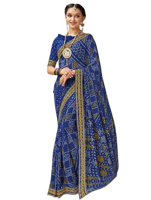 gota lace border bandhani saree with blouse - 15754652 - Very Small Image - 1