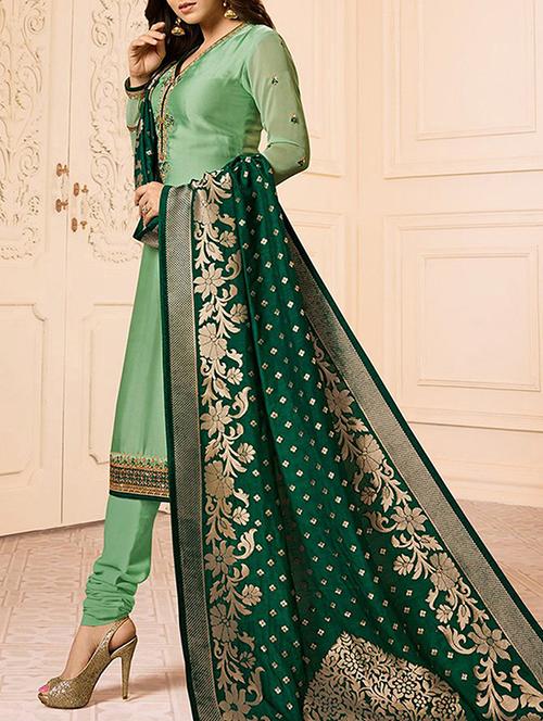 zardosi embroidered semi-stitched churidaar suit - 15755694 - Very Small Image - 1