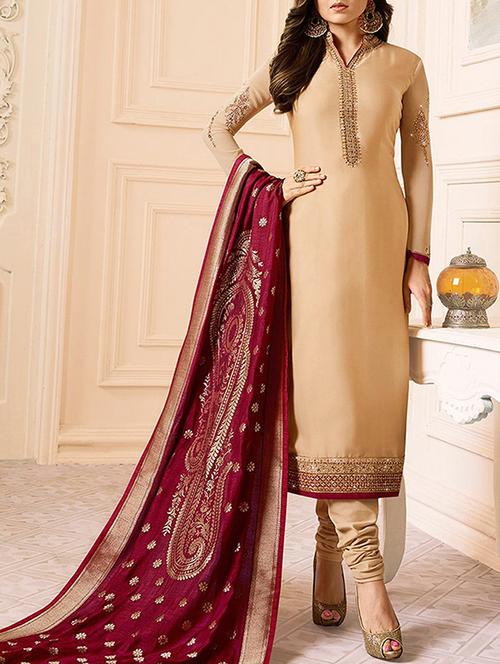 zardosi embroidered semi-stitched churidaar suit - 15755699 - Very Small Image - 1