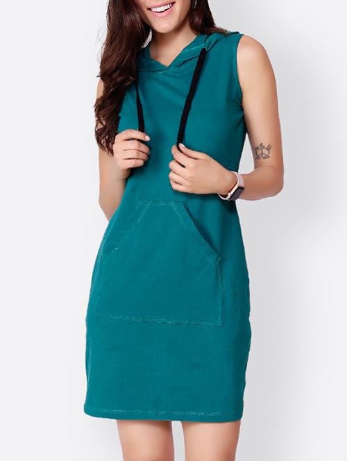 pocket detail sheath hooded dress - 15755841 - Very Small Image - 1