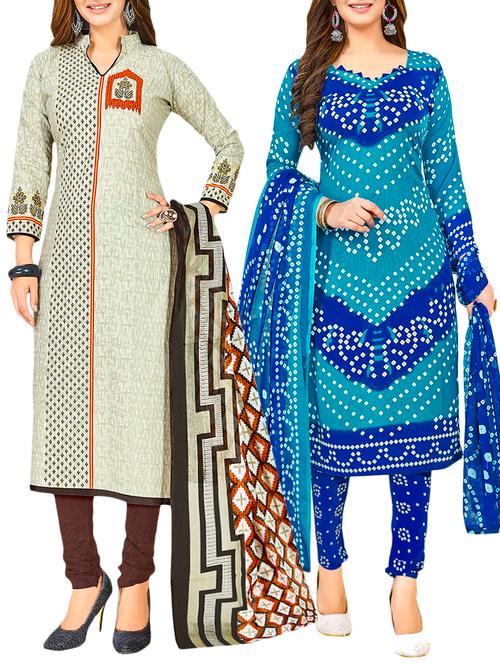 printed unstitched combo suit - 15755939 - Very Small Image - 1