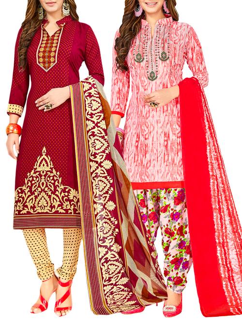 printed unstitched combo suit - 15755993 - Very Small Image - 1