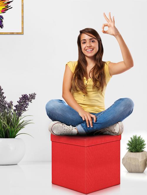 foldable ottoman storage box cum stool - multi-functional collapsible ottoman - 15756659 - Very Small Image - 1