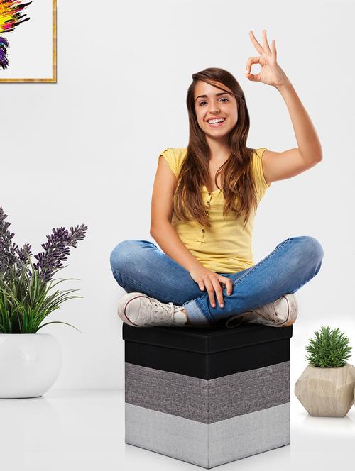 foldable ottoman storage box cum stool - multi-functional collapsible ottoman - 15756666 - Very Small Image - 1