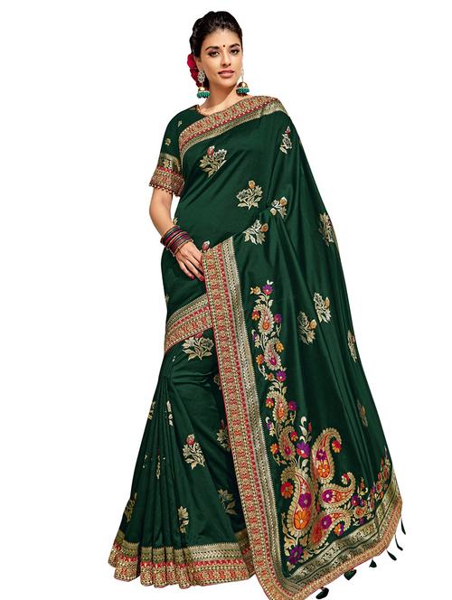 floral zari motif banarasi saree with blouse - 15756715 - Very Small Image - 1