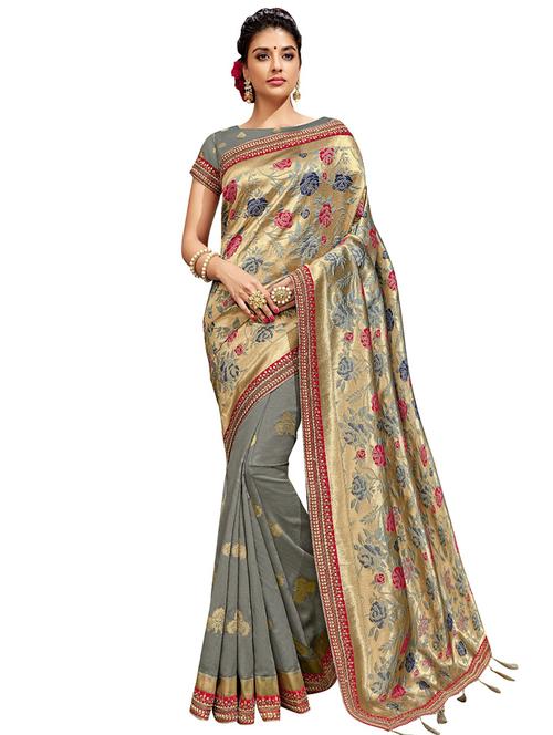 half and half banarasi sarees with blouse - 15756723 - Very Small Image - 1