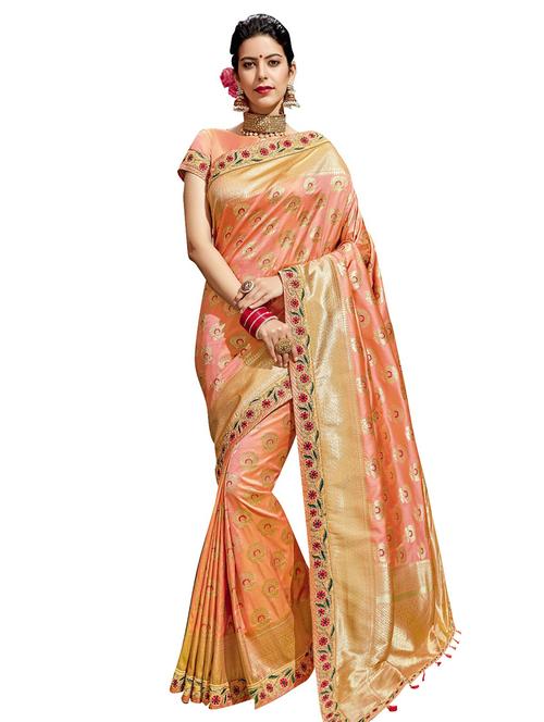 half and half banarasi saree with blouse - 15756724 - Very Small Image - 1