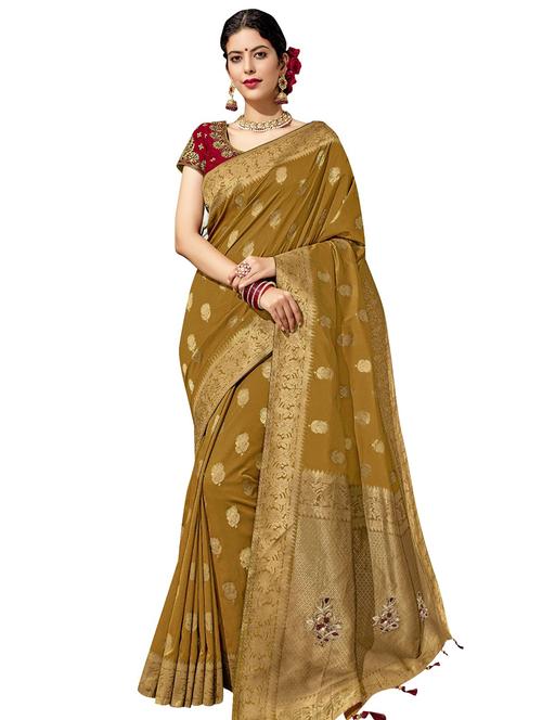 ethnic zari motif banarasi saree with blouse - 15756730 - Very Small Image - 1