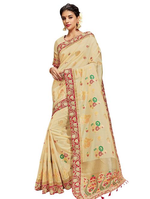 floral zari motif banarasi saree with blouse - 15756731 - Very Small Image - 1
