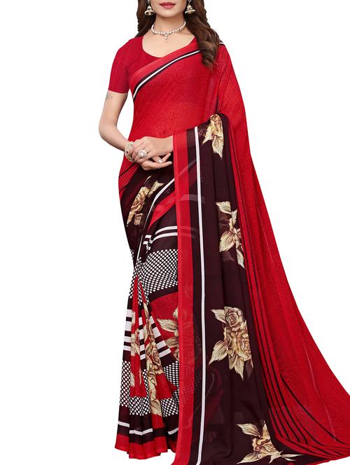 floral printed saree with blouse - 15757422 - Very Small Image - 1